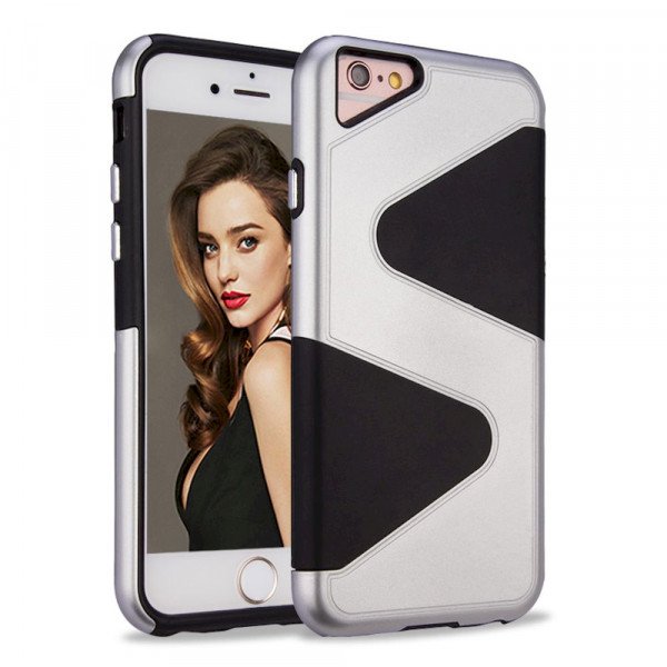 Wholesale iPhone 7 Plus S Style Hybrid Case (Silver)